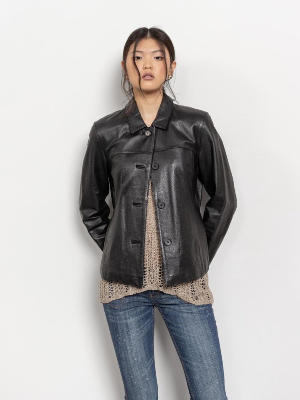 LEATHER JACKET Black Y2K Vintage Women / Small